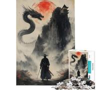 Puzzle da 1000 pezzi per ragazzi Samurai solitario contro drago stimola la mente regalo di compleanno giocattolo decorativo da parete per ragazzi dai 14 anni in su (50x75cm)