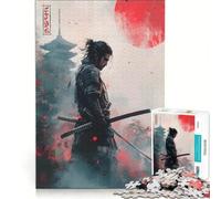 Puzzle da 1000 pezzi per ragazzi Samurai sotto la luna rossa decorazione da parete regalo di compleanno per rafforzare l'amore tra le coppie 38x52cm
