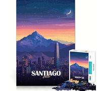 Puzzle da 1000 pezzi per ragazzi,Santiago del Cile,panorama notturno della città Opera d'arte con tagli precisi Giocattolo stimolante per la mente Tempo di relax Attività per compleanno (38x26cm)