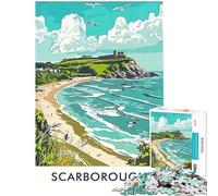 Puzzle da 1000 pezzi per ragazzi Scarborough Beach ﹨u Puzzle del castello per adulti Giocattolo fai da te Corsa di velocità manuale Offerta come regalo per tutta la famiglia (dimensioni 38x52cm)