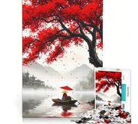 Puzzle da 1000 pezzi per ragazzi, scena del lago giapponese con albero rosso, gioco per famiglie, attività divertenti da fare a casa, ideale come regalo 38x26cm