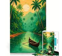 Puzzle da 1000 pezzi per ragazzi, scena di fiume tropicale con barca, incastro preciso, gioco divertente, svago, decorazione natalizia da parete (38x26cm)