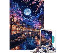 Puzzle da 1000 pezzi per ragazzi scena notturna del canale di Venezia con luna gioco rompicapo taglio di precisione ideale per compleanno e Natale (dimensioni 38x26cm)