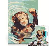 Puzzle da 1000 pezzi per ragazzi scimmia che nuota nell'acqua arte digitale giocattolo fai da te migliora la memoria collezione d'artista belle arti 38x26cm