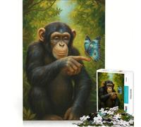 Puzzle da 1000 pezzi per ragazzi: Scimpanzé con farfalla nella giungla lussureggiante, giochi per tutta la famiglia, stimola la memoria, con poster e foglio di curiosità abbinati 38x26cm