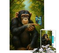 Puzzle da 1000 pezzi per ragazzi scimpanzé con farfalla nella giungla lussureggiante Giochi rilassanti giocattoli che creano dipendenza per coltivare la pazienza sfida