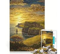 Puzzle da 1000 pezzi per ragazzi, Scogliere al tramonto dorato, gioco interattivo, migliora la memoria, compleanno e Natale 38x26cm
