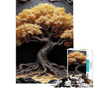 Puzzle da 1000 pezzi per ragazzi scultura di albero dorato con sfondo scuro puzzle per adulti giochi rilassanti migliora la memoria compleanni e occasioni speciali (50x75cm)