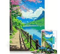 Puzzle da 1000 pezzi per ragazzi,sentiero di ciliegi in fiore vicino al lagoGioco divertente e stimolante per la mente,ideale per momenti di relax e come regalo di compleanno (38x26cm)