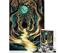 Puzzle da 1000 pezzi per ragazzi Sentiero dorato nella foresta al chiaro di luna gioco educativo antistress giocattolo fai-da-te che aiuta ad allenare il cervello (38x52cm)
