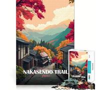 Puzzle da 1000 pezzi per ragazzi,sentiero Nakasendo,paesaggio autunnale giapponese,taglio preciso,gioco stimolante per la mente,relax,attività per compleanno (50x75cm)