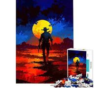 Puzzle da 1000 pezzi per ragazzi silhouette di cowboy sotto una luna gialla gioco impossibile giocattolo avvincente per coltivare la pazienza regalo di compleanno decorazione da parete (38x26cm)