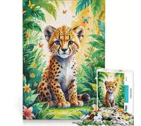 Puzzle da 1000 pezzi per ragazzi, simpatico cucciolo di ghepardo nella giungla, acquerello, giochi per famiglie, taglio di precisione, compleanno e Natale 38x52cm