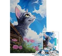 Puzzle da 1000 pezzi per ragazzi simpatico gatto che guarda il cielo divertente attività da fare a casa regalo di compleanno gioco impossibile per ragazzi dai 14 anni in su puzzle offerto (38x52cm)