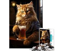 Puzzle da 1000 pezzi per ragazzi simpatico gatto sul tavolo della taverna gioco pratico e stimolante regalo di compleanno decorazione per la casa (dimensioni 38x26cm)