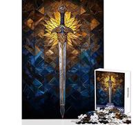 Puzzle da 1000 pezzi per ragazzi spada dorata vetrata artistica gioco educativo migliora la memoria giocattolo decorativo per la casa regalo di compleanno (52x38cm)