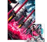 Puzzle da 1000 pezzi per ragazzi spade da samurai e architettura giapponese Aiuta ad allenare la mente Un'opera d'arte Gioco divertente adatto a partire dai 14 anni (38x52cm)