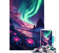 Puzzle da 1000 pezzi per ragazzi Spazio etereo fantasia aurora boreale su paesaggio floreale sfida educativa analisi e logica giocattolo decorativo da parete per ragazzi dai 14 anni in su (38x52cm)
