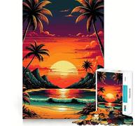 Puzzle da 1000 pezzi per ragazzi, spiaggia tropicale al tramonto con palme, decorazione per incastri precisi, gioco per esercizi mentali, gioco per il relax, regalo di Natale divertente (38x26cm)