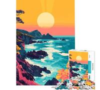 Puzzle da 1000 pezzi per ragazzi splendido paesaggio costiero al tramonto illustrazione artistica minimalista giocattolo educativo gioco rilassante un'opera d'arte regalo di compleanno (38x26cm)