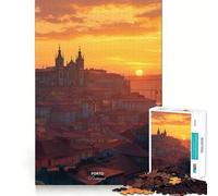 Puzzle da 1000 pezzi per ragazzi,splendido tramonto a Porto,Portogallo,con incastri precisi,puzzle di logica,gioco per il tempo libero,regalo di Natale rilassante (38x26cm)