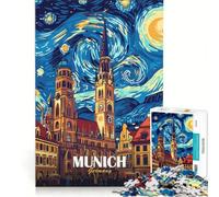 Puzzle da 1000 pezzi per ragazzi stile Monaco di Baviera Germania paesaggio urbano notte stellata giocattolo fai-da-te migliora la memoria con pezzi ad incastro di forma casuale 38x26cm
