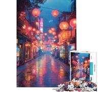 Puzzle da 1000 pezzi per ragazzi strada asiatica piovosa con lanterne gioco divertente decorazione perfetta regalo per tutta la famiglia (dimensioni 38x26cm)