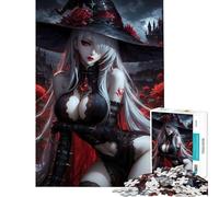 Puzzle da 1000 pezzi per ragazzi strega gotica con rose rosse stimolante per la mente regalo di compleanno giocattolo decorativo da parete adatto a ragazzi dai 14 anni in su (50x75cm)