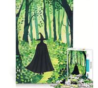 Puzzle da 1000 pezzi per ragazzi "Strega nel bosco" dipinto ad acquerello giocattolo educativo per divertimento in famiglia adatto come decorazione da scrivania 50x75cm