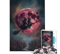 Puzzle da 1000 pezzi per ragazzi: streghe che volano su una scopa con la luna rossa Aiuta ad allenare la mente Gioco impegnativo ma rilassante adatto a partire dai 14 anni (38x52cm)