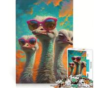 Puzzle da 1000 pezzi per ragazzi: struzzi con occhiali da sole rossi gioco divertente allena la mente e la manualità migliora l'amore tra le coppie 38x26cm