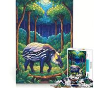 Puzzle da 1000 pezzi per ragazzi tapiro nella foresta stile vetrata giochi per famiglie migliora la memoria con poster e foglio di curiosità abbinati 38x26cm
