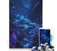 Puzzle da 1000 pezzi per ragazzi: Tartaruga marina luminosa nella barriera corallina, gioco divertente, allena la mente e la mano, sfida unica 38x52cm