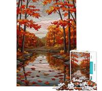 Puzzle da 1000 pezzi per ragazzi tema autunnale foresta fiume stile vetrata giocattolo fai-da-te per adolescenti ideale per passare il tempo durante le vacanze o per l'interazione genitore-figlio