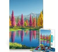 Puzzle da 1000 pezzi per ragazzi,tema foresta autunnale,riflessi,bordi netti,gioco di logica,gioco lento,divertente attività per compleanno (38x26cm)