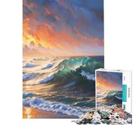 Puzzle da 1000 pezzi per ragazzi tema "Onde della costa all'alba" gioco rompicapo educativo ottimo regalo per gli amanti del gioco e della decorazione per la casa (dimensioni 50x75cm)