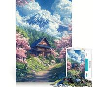 Puzzle da 1000 pezzi per ragazzi,tema "Rifugio in fiore di ciliegio",con incastri perfetti,per stimolare la concentrazione e il relax,ideale come regalo di Natale (50x75cm)