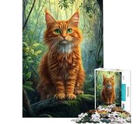 Puzzle da 1000 pezzi per ragazzi tema "Sguardo del gatto nella foresta" gioco di velocità per ragazzi difficile e stimolante 50x75cm
