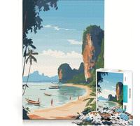 Puzzle da 1000 pezzi per ragazzi tema spiaggia thailandese giochi per famiglie per migliorare la memoria con poster e foglio di curiosità abbinati 38x52cm