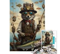 Puzzle da 1000 pezzi per ragazzi tema Steampunk lupo pesca gioco rilassante educativo sfida regalo di compleanno migliora la memoria (dimensioni 50x75cm)