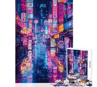 Puzzle da 1000 pezzi per ragazzi tema "Strade sotto la pioggia al neon" puzzle per adulti giocattolo fai da te perfetto come decorazione o regalo per tutta la famiglia (dimensioni 50x75cm)