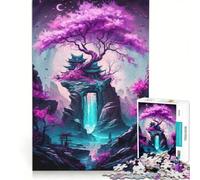 Puzzle da 1000 pezzi per ragazzi Tempio con cascata al neon gioco educativo rilassante e stimolante sfida unica 50x75cm