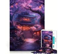 Puzzle da 1000 pezzi per ragazzi,Tempio dei ciliegi in fiore Design finemente intagliato,gioco di concentrazione,regalo,momento di pace,regalo di Natale per il tempo libero (38x52cm)