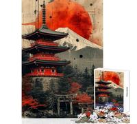 Puzzle da 1000 pezzi per ragazzi Tempio giapponese e luna rossa giocattolo educativo ottimo regalo per gli amanti del gioco un'opera d'arte (38x52cm)