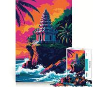 Puzzle da 1000 pezzi per ragazzi, Tempio tropicale sulla scogliera, Arte, Taglio netto, Artigianato, Divertimento cognitivo, Gioco per il tempo libero, Decorazione natalizia per la casa (38x52cm)