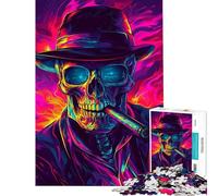 Puzzle da 1000 pezzi per ragazzi teschio al neon con sigaro puzzle per ragazzi taglio di precisione sfida educativa regalo di compleanno regali 50x75cm