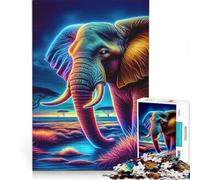 Puzzle da 1000 pezzi per ragazzi testa di elefante al neon giocattolo fai-da-te migliora la memoria con pezzi di forma casuale completamente ad incastro 38x26cm