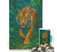 Puzzle da 1000 pezzi per ragazzi: Tigre che si avvicina tra la vegetazione tropicale giochi divertenti attività divertenti da fare a casa gioco dal design accattivante 50x75cm
