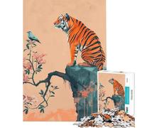 Puzzle da 1000 pezzi per ragazzi Tigre e uccello sulla scogliera Aiuta ad allenare la mente Sfida impegnativa Gioco rilassante per ragazzi dai 14 anni in su (38x26cm)