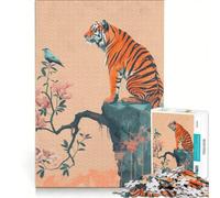Puzzle da 1000 pezzi per ragazzi: Tigre e uccello sulla scogliera giochi per famiglie migliora la memoria con poster e foglio di curiosità abbinati 50x75cm